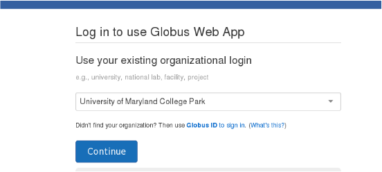 Screenshot of Globus organizational login