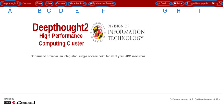 Various sections of the OnDemand Dashboard screen